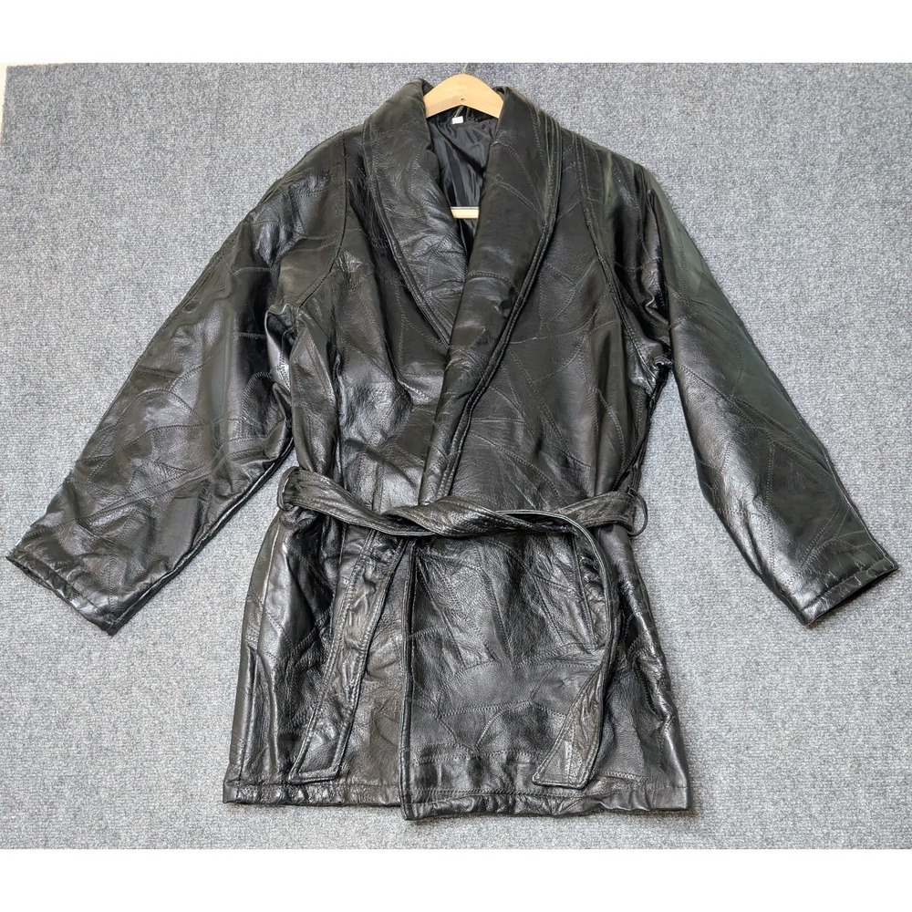 Men's Small Black Buffalo Leather Jacket Tie Waist Women's Large
